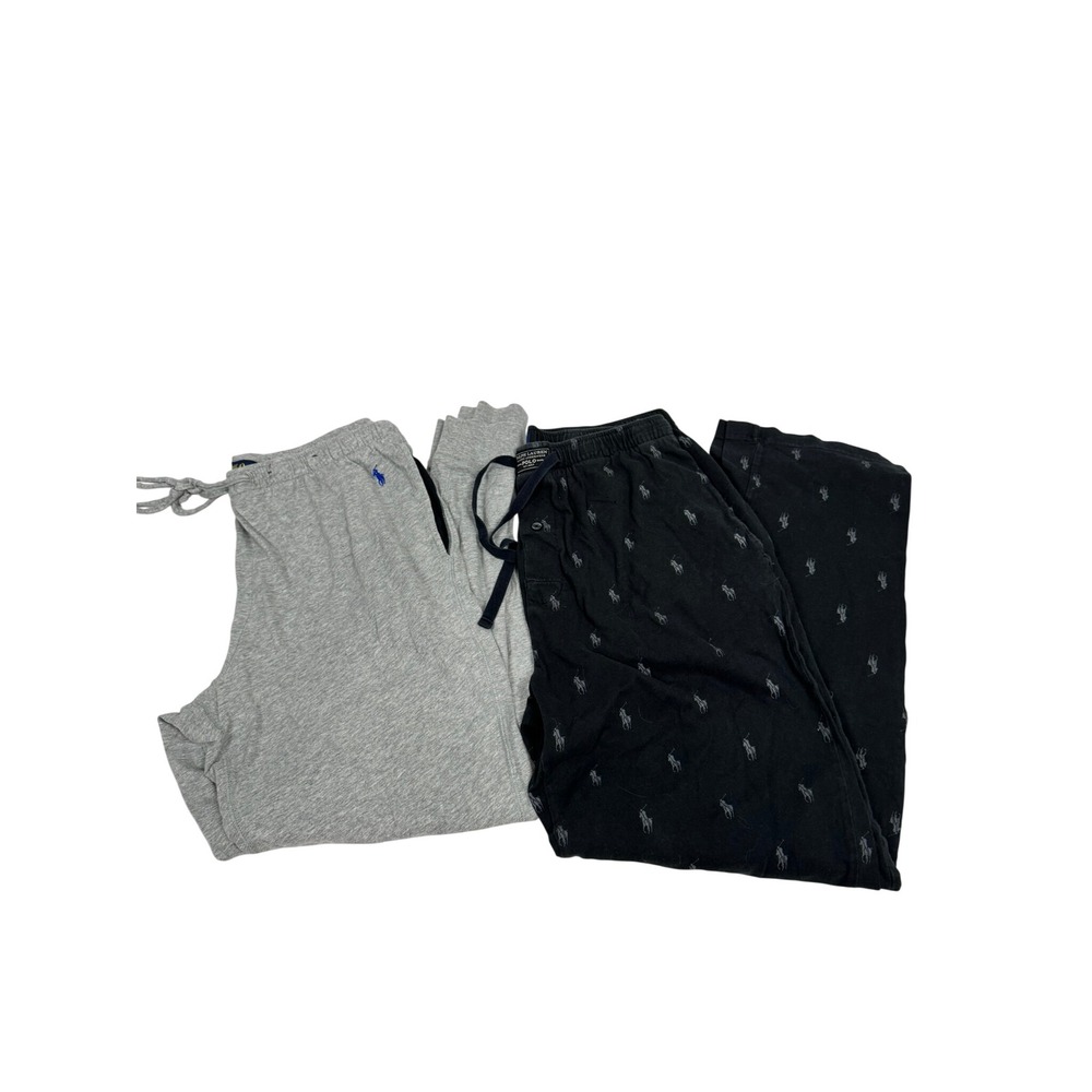 Polo Ralph Lauren Mens Pajama Pants Lot of 2 Gray Joggers Black Pony Print M